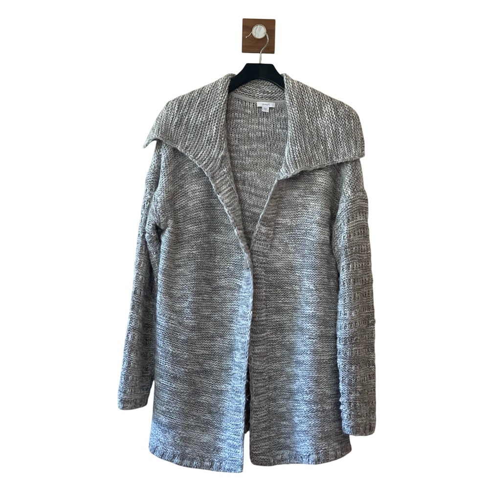 Pure Jill Gray Alpaca Wool Knit Cardigan Draped Shawl Collar Tall Cozy Layering